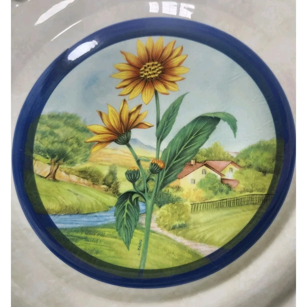 Hand Painted Italian Ceramic Sunflower Serving‎ Bowl Round Dish Kitchen Decor